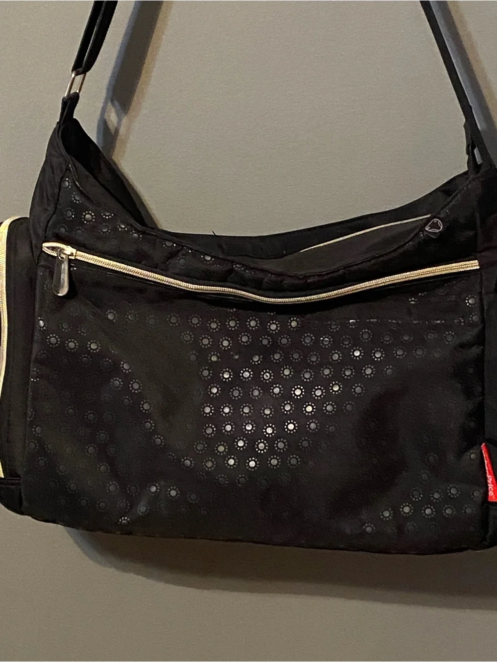 Fisher-Price Black Shoulder Baby Bag with Gold Trim